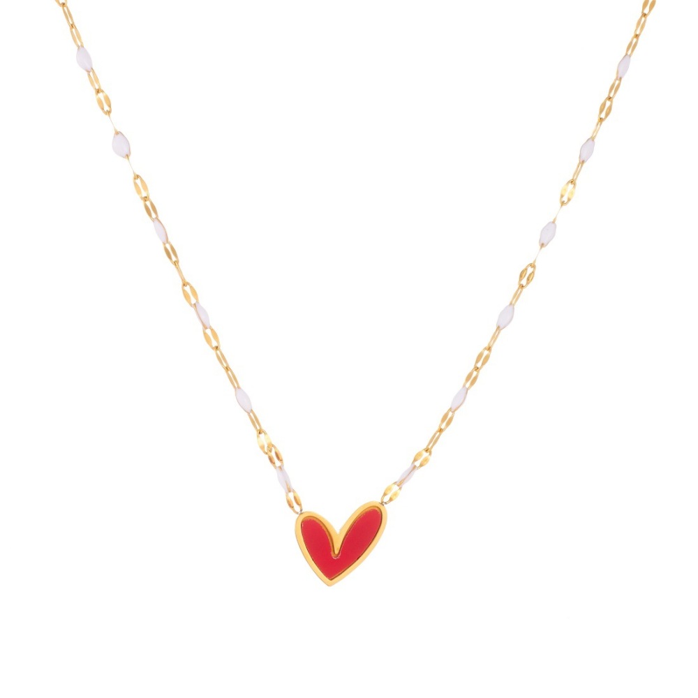 Cross-border fashion minimalist gold-plated drip lip chain with black and red heart pendant, stainless steel versatile jewelry necklace