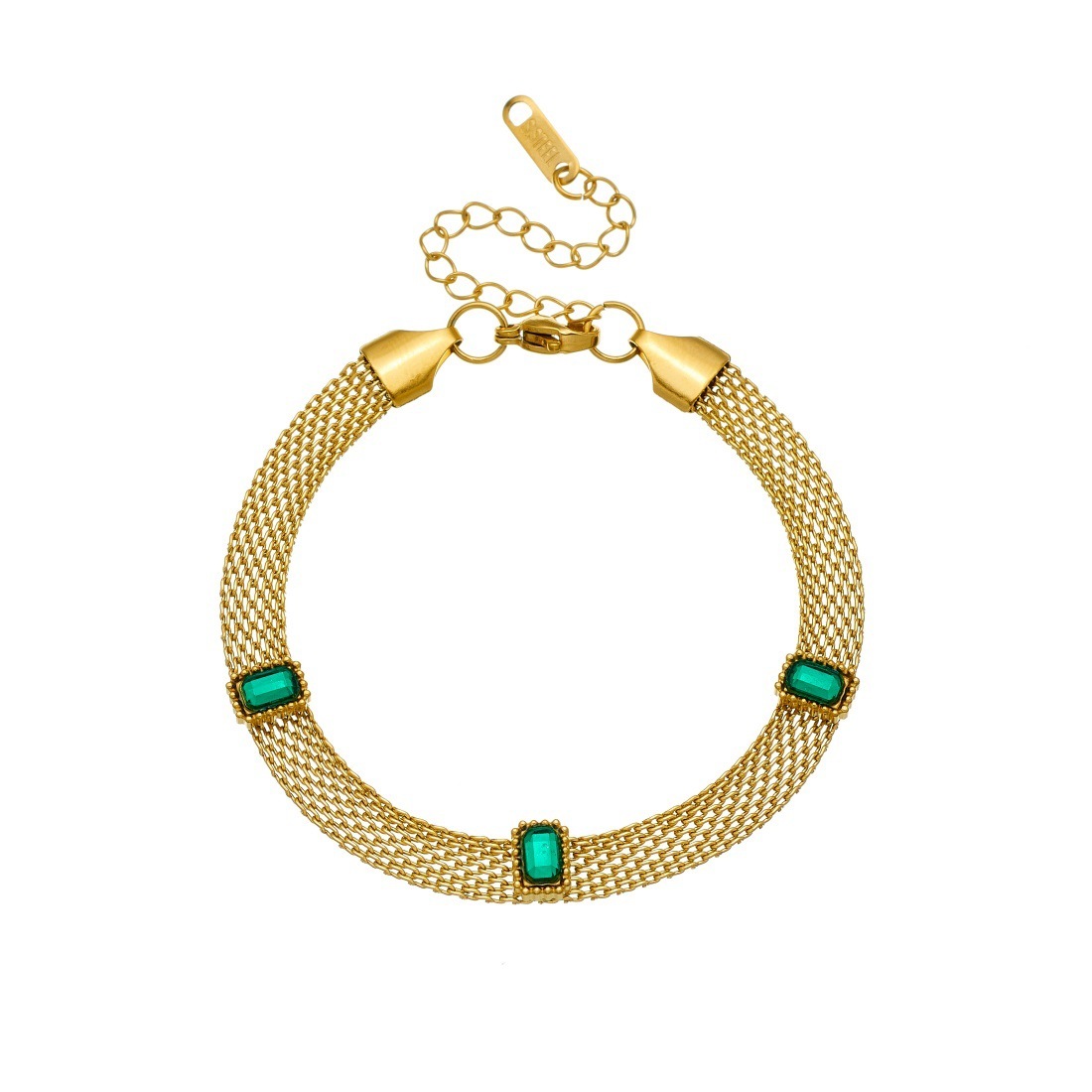 Fashionable cross-border unisex retro rhinestone-encrusted colorful square geometric accessories mesh hollow chain stainless steel bracelet