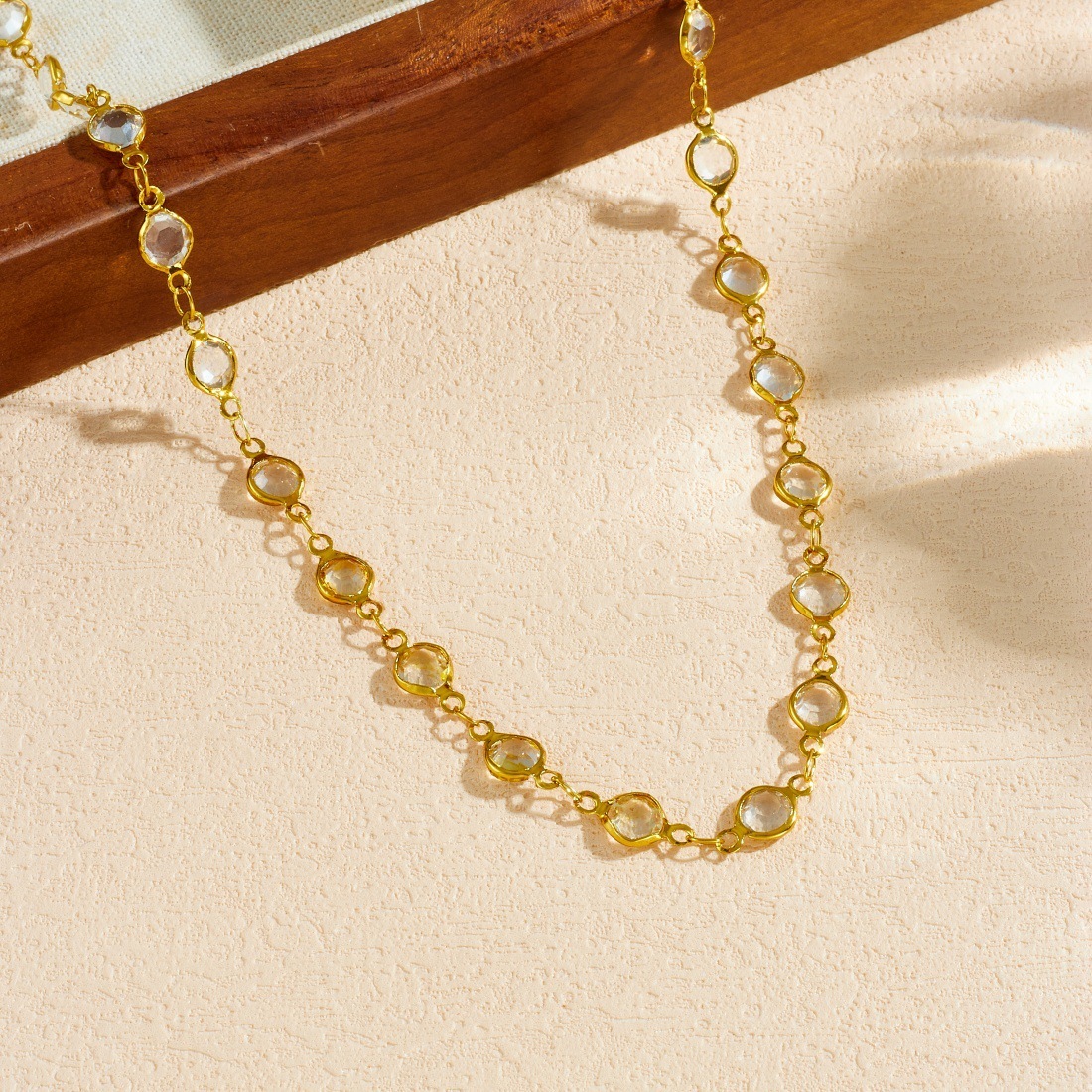 Cross-border personalized fashion accessories transparent crystal diamond simple gold-plated stainless steel chain versatile jewelry set