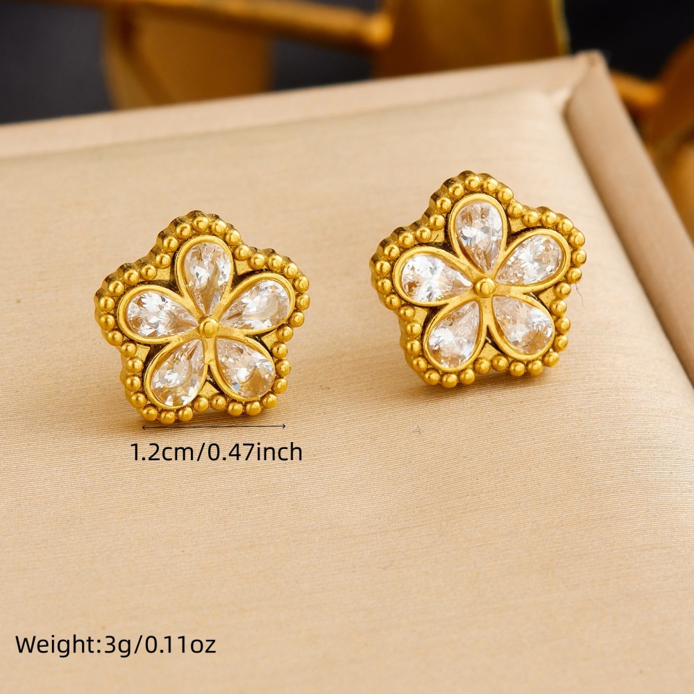 Cross-border fashion, simple and versatile, rhinestone-encrusted transparent flower gold-plated stainless steel pendant chain accessory small flower set