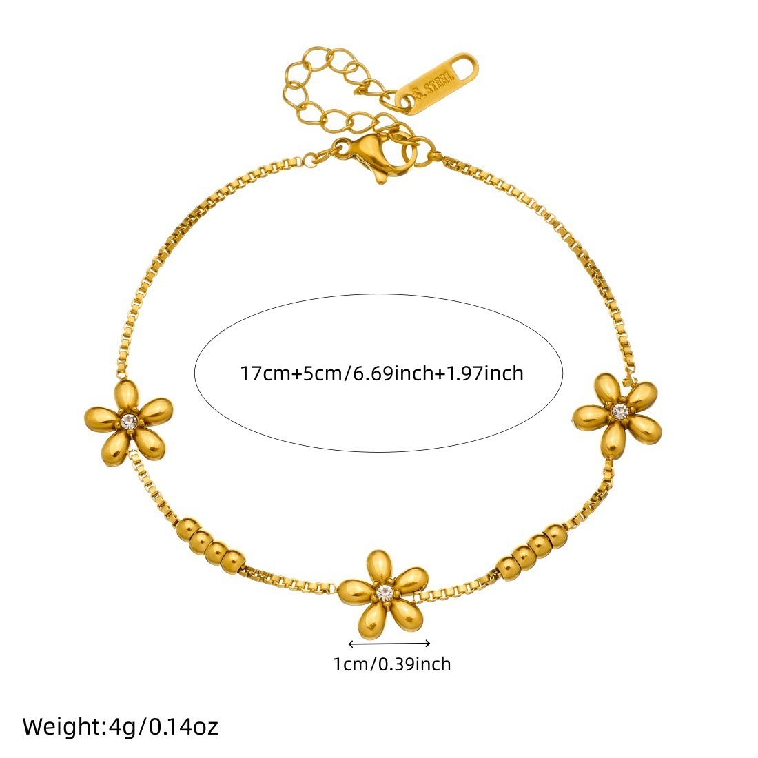 Korean style fashionable everyday versatile gold-plated rhinestone beaded flower stainless steel accessories pendant chain jewelry set