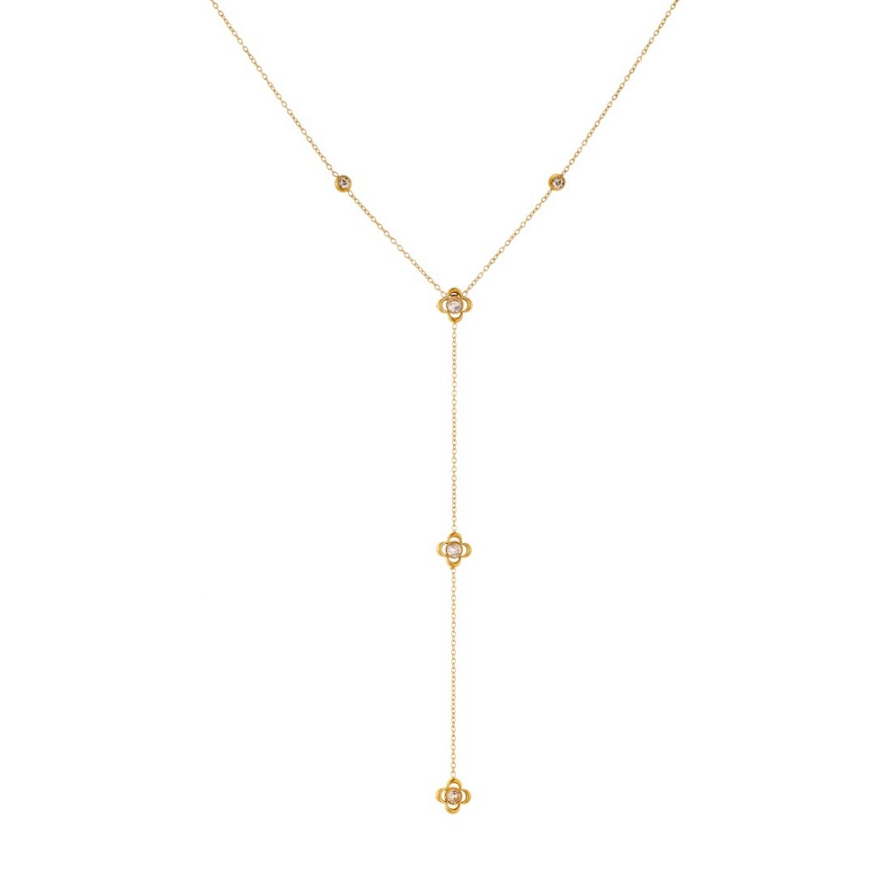 Niche fashion minimalist design, diamond-encrusted openwork flowers, gold-plated stainless steel long tassel chain jewelry necklace.