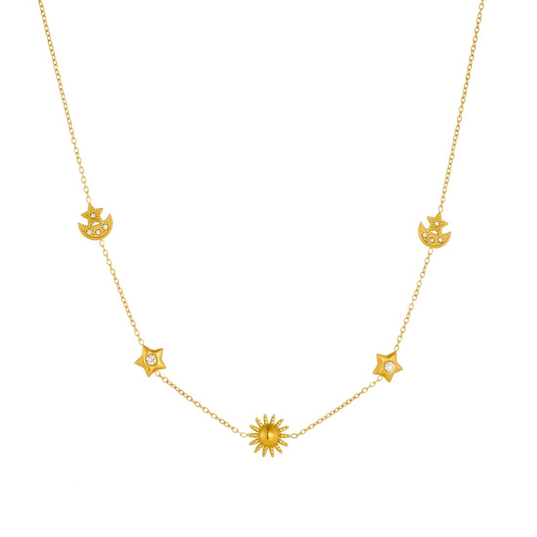 Cross-border fashion exquisite minimalist diamond-encrusted star moon sun gold-plated stainless steel accessories chain jewelry set