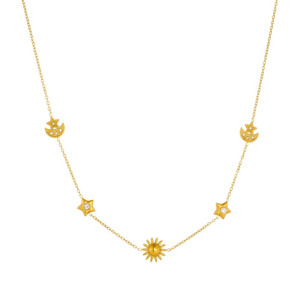 Cross-border fashion exquisite minimalist diamond-encrusted star moon sun gold-plated stainless steel accessories chain jewelry set