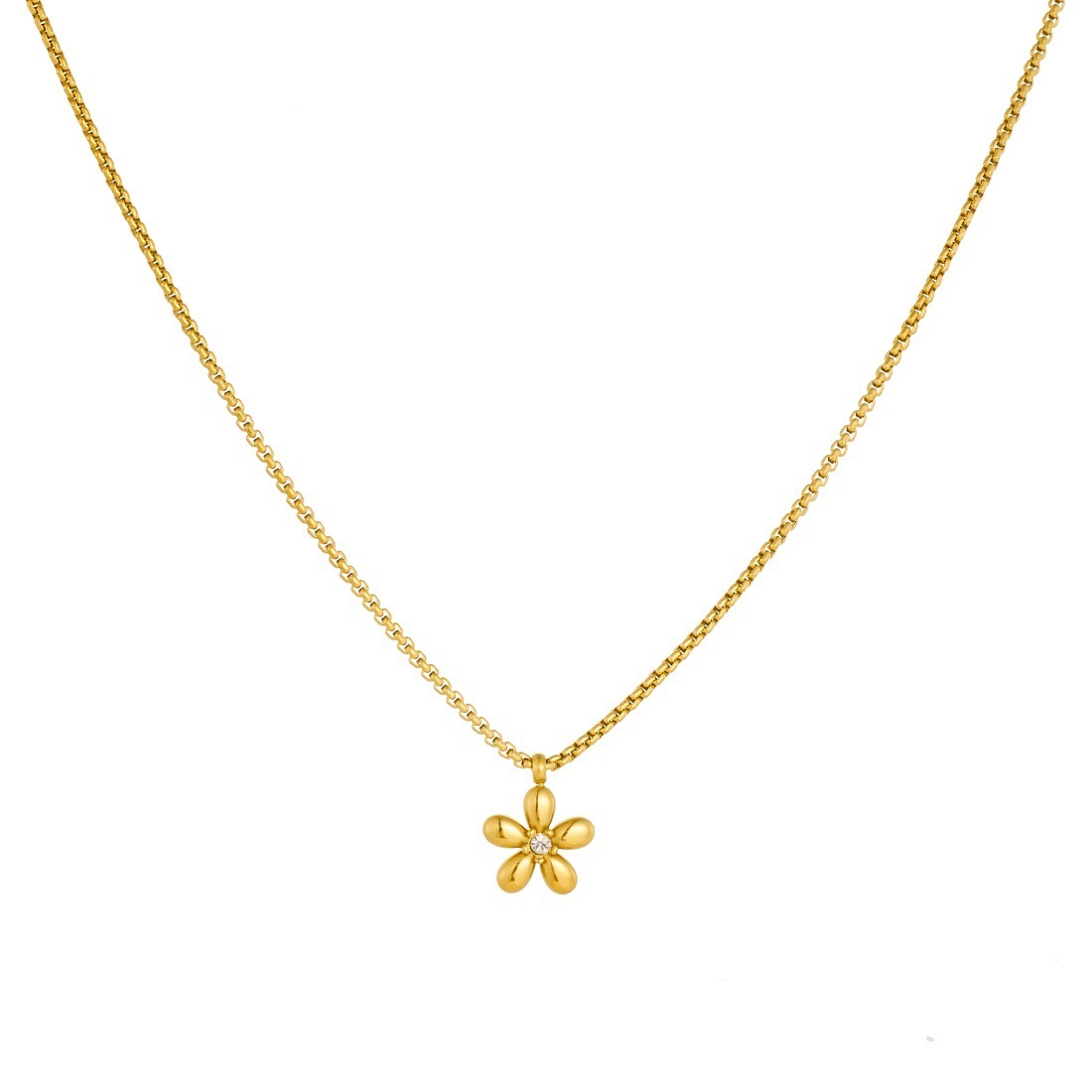 Korean style fashionable everyday versatile gold-plated rhinestone beaded flower stainless steel accessories pendant chain jewelry set