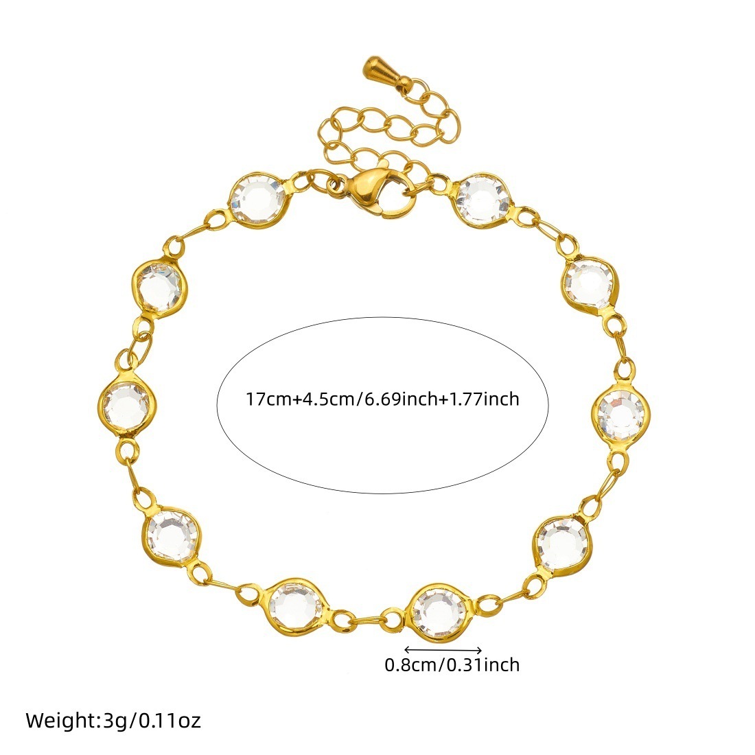 Cross-border personalized fashion accessories transparent crystal diamond simple gold-plated stainless steel chain versatile jewelry set
