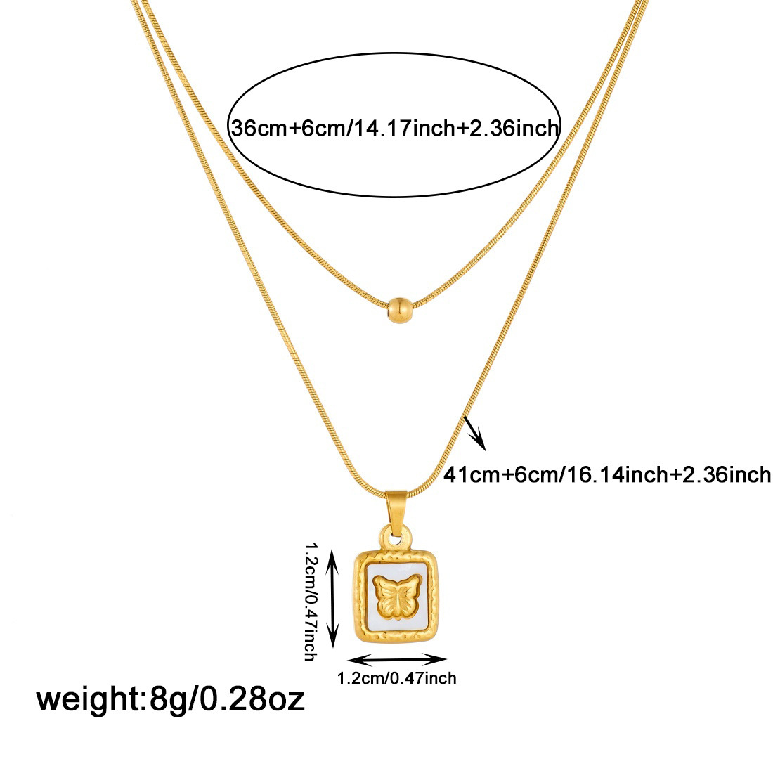 European and American cross-border fashion retro white shell round square geometric pendant gold-plated butterfly flower stacked jewelry necklace
