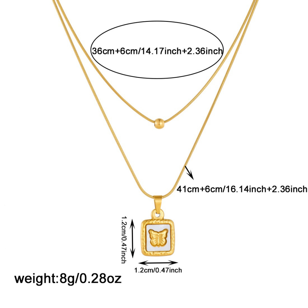 European and American cross-border fashion retro white shell round square geometric pendant gold-plated butterfly flower stacked jewelry necklace