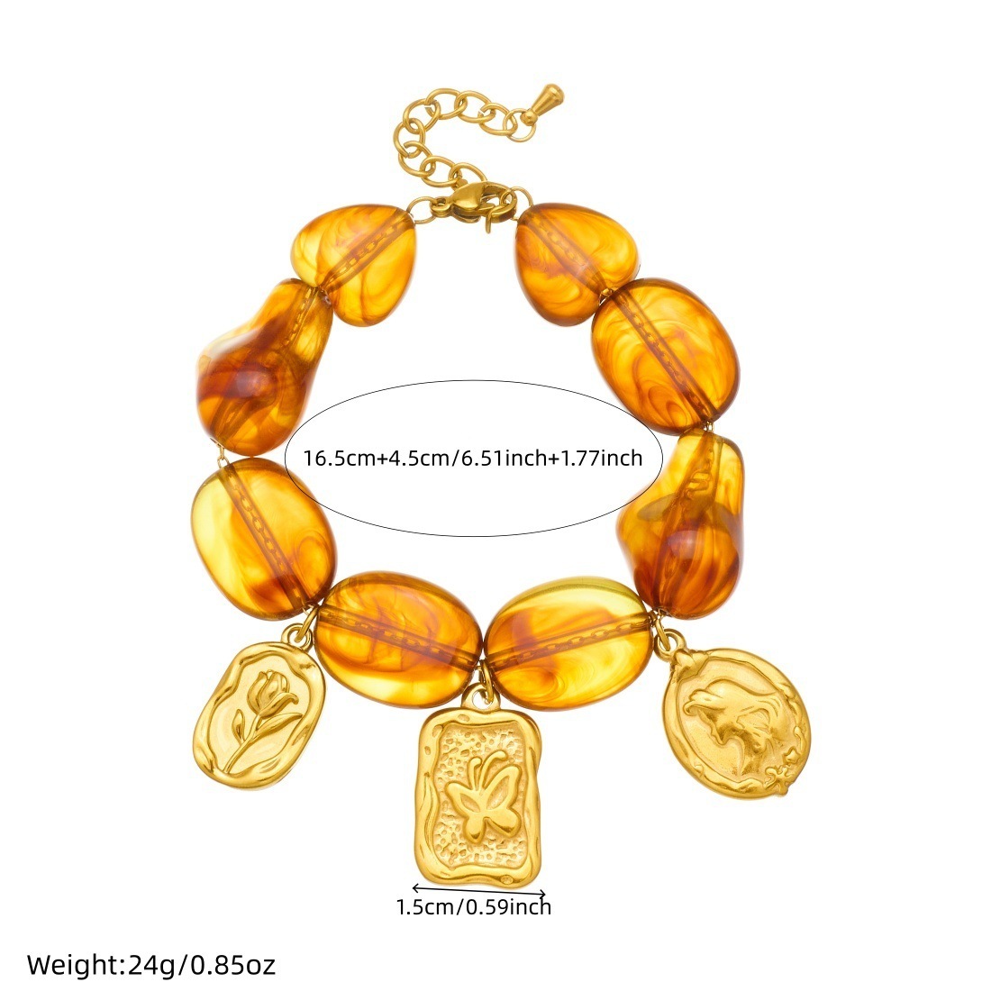 European and American cross-border Maillard irregular brown-red resin beaded chain gold-plated embossed butterfly and flower jewelry set