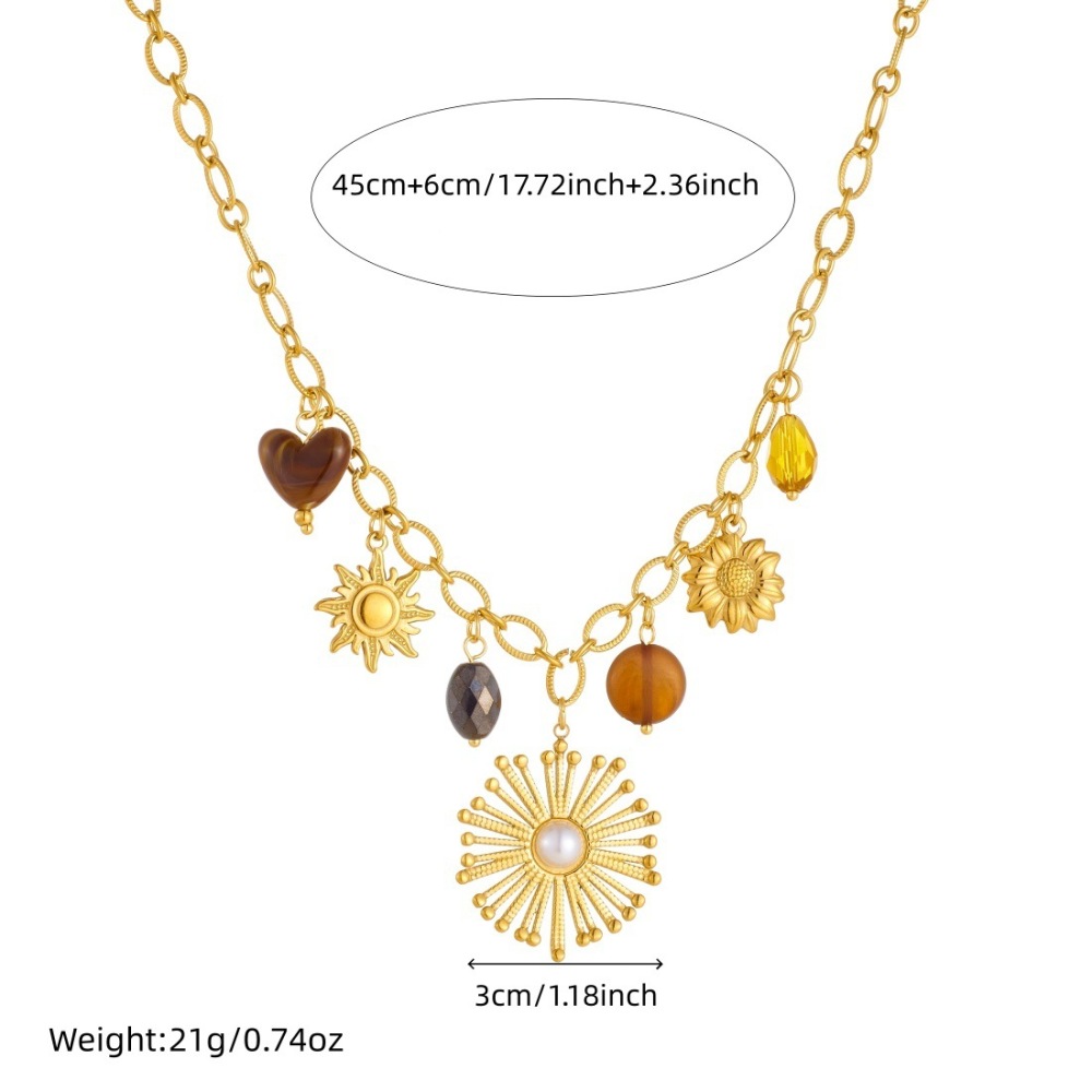 Fashionable, cross-border, retro, exaggerated pearl-encrusted flower, gold-plated sunflower pendant chain, stainless steel clavicle necklace