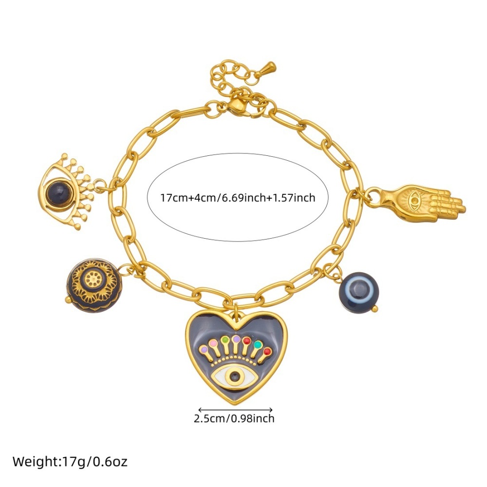 Cross-border fashion dripping dark style heart-shaped eye pendant round black gold carved palm pendant jewelry set