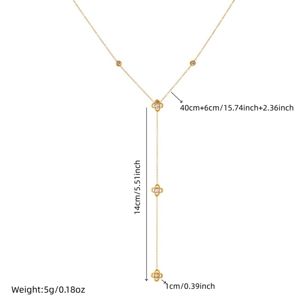 Niche fashion minimalist design, diamond-encrusted openwork flowers, gold-plated stainless steel long tassel chain jewelry necklace.