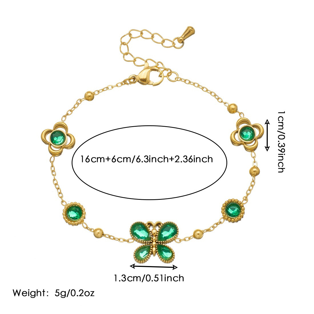 Cross-border fashion rhinestone-encrusted ins style round butterfly and flower accessory pendant gold-plated stainless steel chain accessory bracelet