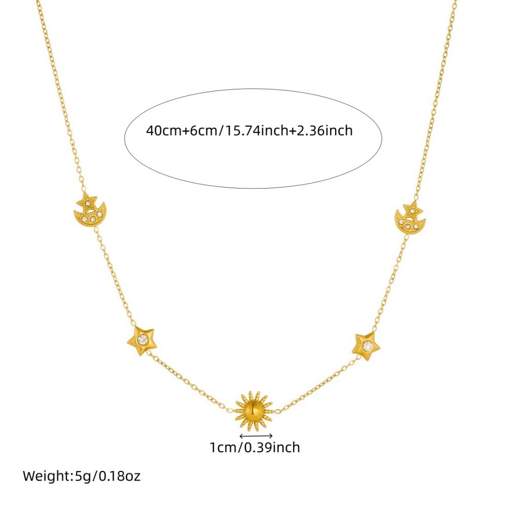 Cross-border fashion exquisite minimalist diamond-encrusted star moon sun gold-plated stainless steel accessories chain jewelry set