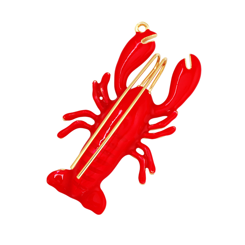 Jumbo Large Enamel Colourful Fish Lobster Shell Pendant,18K Real Gold Silver Plated Zircon Jewelry Finding Supplies R01