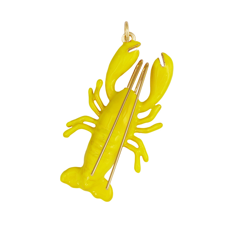 Jumbo Large Enamel Colourful Fish Lobster Shell Pendant,18K Real Gold Silver Plated Zircon Jewelry Finding Supplies R01