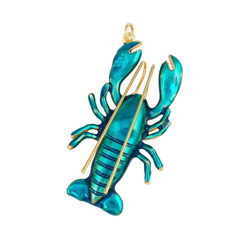 Jumbo Large Enamel Colourful Fish Lobster Shell Pendant,18K Real Gold Silver Plated Zircon Jewelry Finding Supplies R01