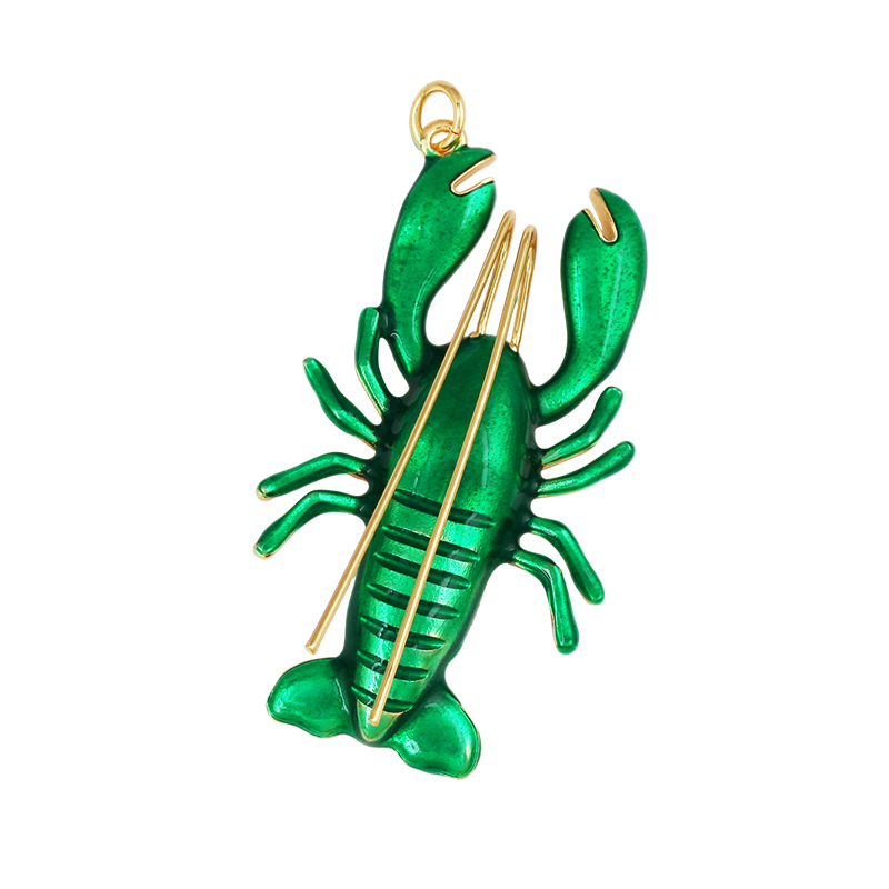 Jumbo Large Enamel Colourful Fish Lobster Shell Pendant,18K Real Gold Silver Plated Zircon Jewelry Finding Supplies R01