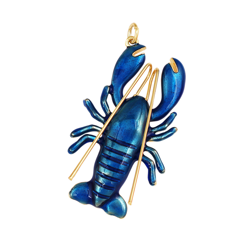 Jumbo Large Enamel Colourful Fish Lobster Shell Pendant,18K Real Gold Silver Plated Zircon Jewelry Finding Supplies R01