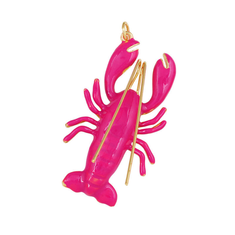 Jumbo Large Enamel Colourful Fish Lobster Shell Pendant,18K Real Gold Silver Plated Zircon Jewelry Finding Supplies R01