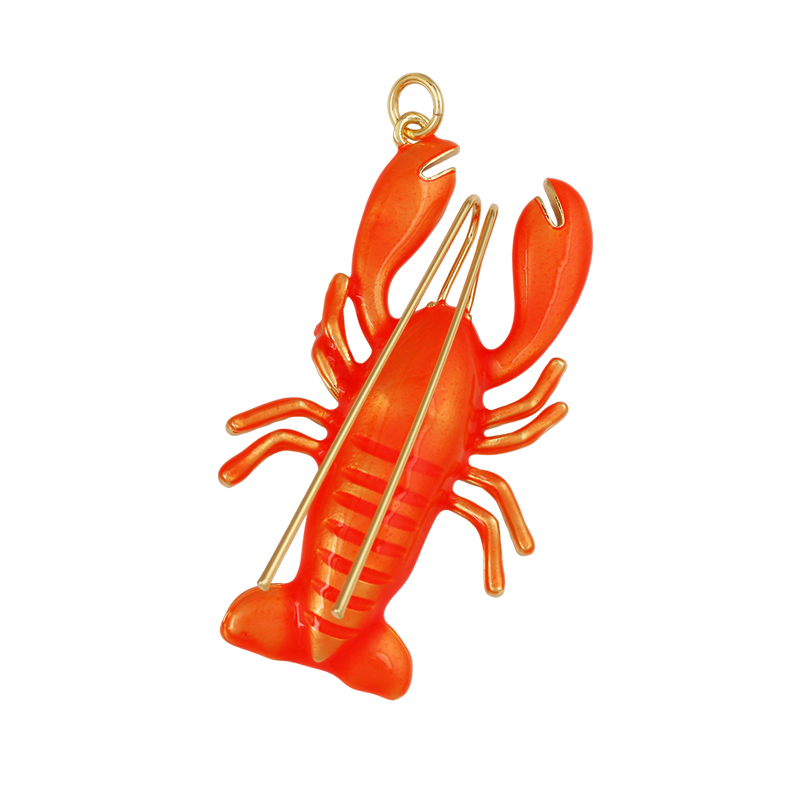 Jumbo Large Enamel Colourful Fish Lobster Shell Pendant,18K Real Gold Silver Plated Zircon Jewelry Finding Supplies R01