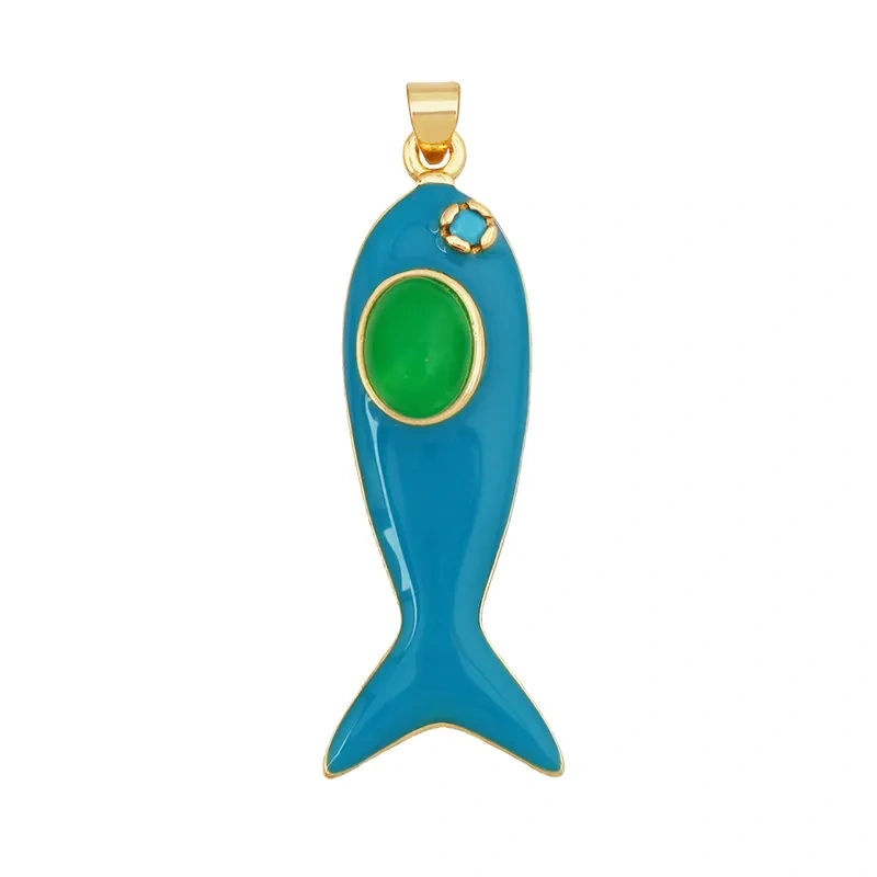 Trendy Multicolor Enamel Fish Ocean Charm Necklace Pendant,18K Real Gold Plated Zircon Summer Beach Holiday Jewelry Supply K91