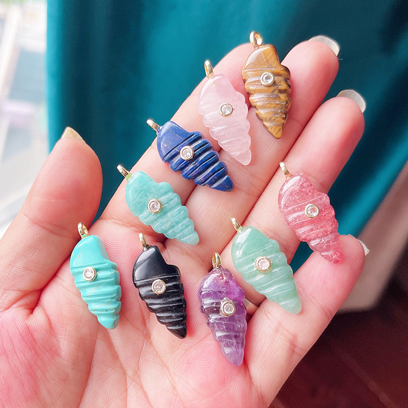 Natural Semi Precious Stone Pendant Amazonite Amethyst Labradorite Carnelian Onyx Jade Fish Conch Charm Necklace For Women R85