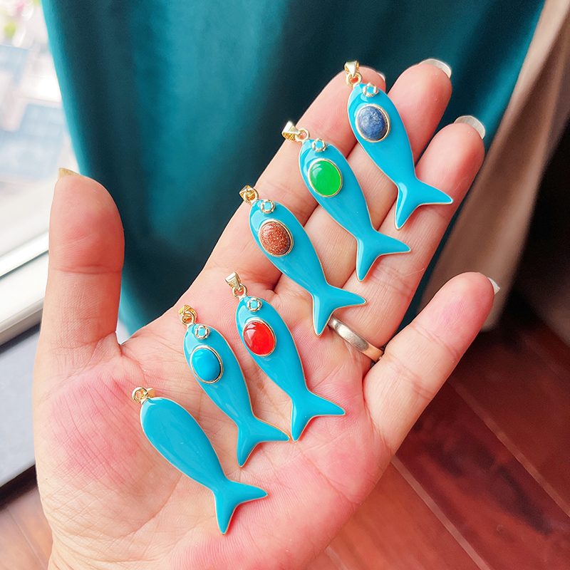 Trendy Multicolor Enamel Fish Ocean Charm Necklace Pendant,18K Real Gold Plated Zircon Summer Beach Holiday Jewelry Supply K91