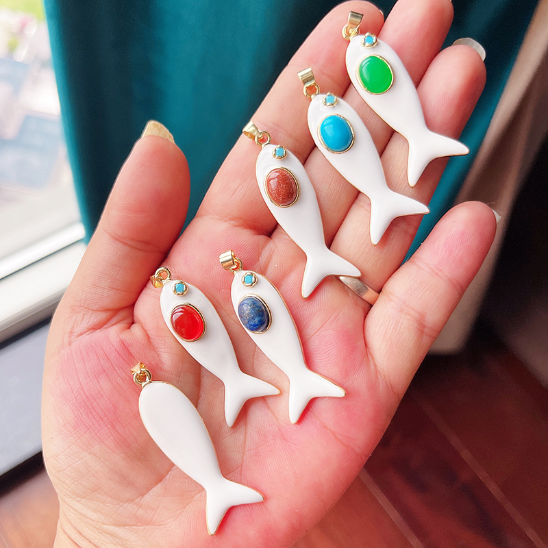 Trendy Multicolor Enamel Fish Ocean Charm Necklace Pendant,18K Real Gold Plated Zircon Summer Beach Holiday Jewelry Supply K91
