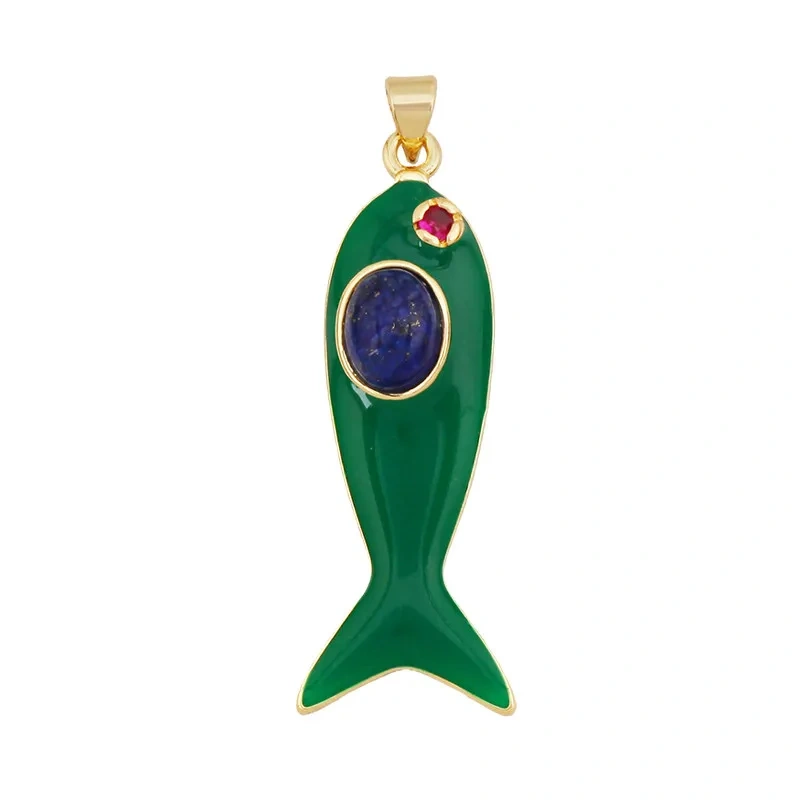 Trendy Multicolor Enamel Fish Ocean Charm Necklace Pendant,18K Real Gold Plated Zircon Summer Beach Holiday Jewelry Supply K91