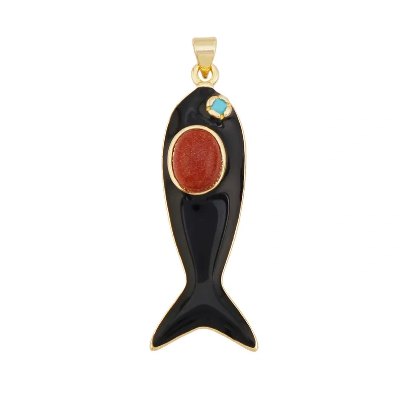 Trendy Multicolor Enamel Fish Ocean Charm Necklace Pendant,18K Real Gold Plated Zircon Summer Beach Holiday Jewelry Supply K91