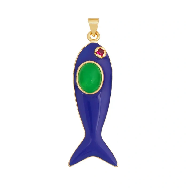 Trendy Multicolor Enamel Fish Ocean Charm Necklace Pendant,18K Real Gold Plated Zircon Summer Beach Holiday Jewelry Supply K91