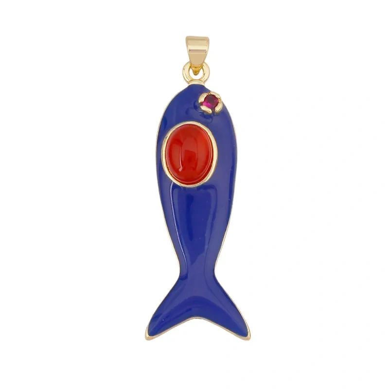 Trendy Multicolor Enamel Fish Ocean Charm Necklace Pendant,18K Real Gold Plated Zircon Summer Beach Holiday Jewelry Supply K91