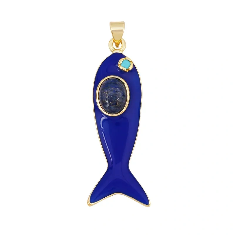 Trendy Multicolor Enamel Fish Ocean Charm Necklace Pendant,18K Real Gold Plated Zircon Summer Beach Holiday Jewelry Supply K91