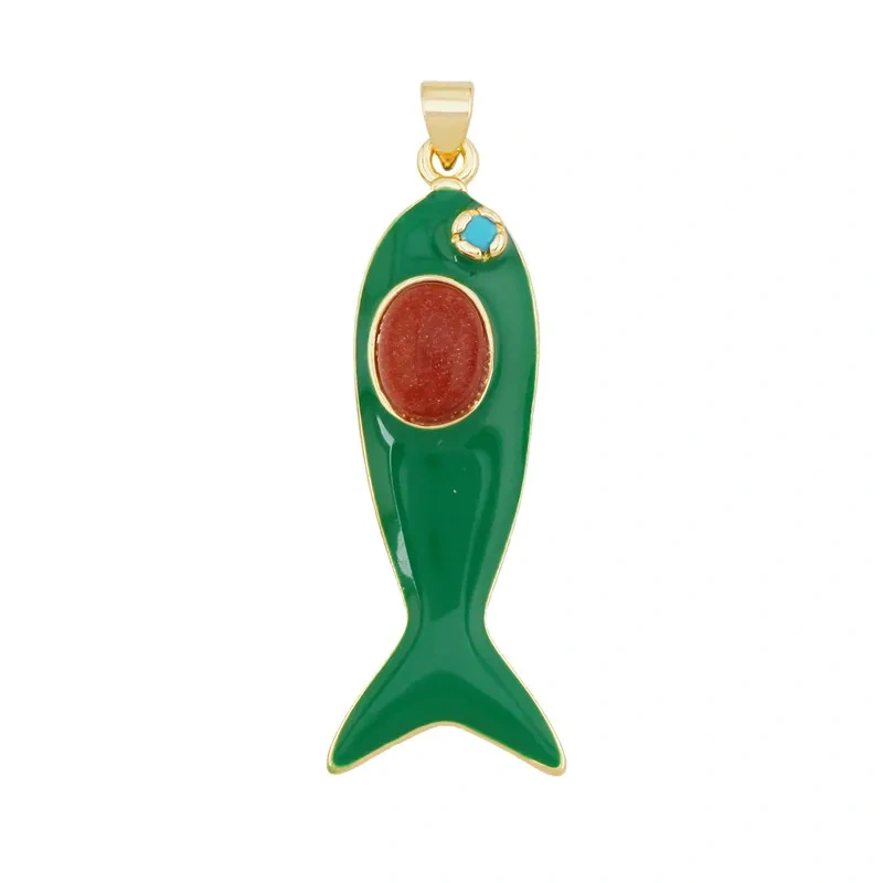 Trendy Multicolor Enamel Fish Ocean Charm Necklace Pendant,18K Real Gold Plated Zircon Summer Beach Holiday Jewelry Supply K91