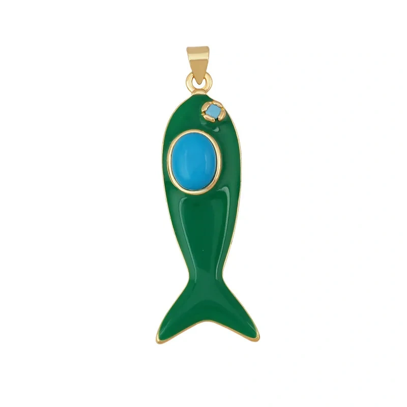 Trendy Multicolor Enamel Fish Ocean Charm Necklace Pendant,18K Real Gold Plated Zircon Summer Beach Holiday Jewelry Supply K91