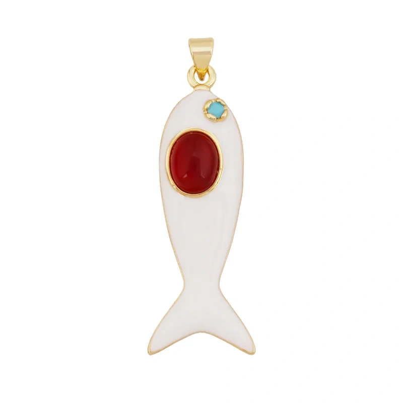 Trendy Multicolor Enamel Fish Ocean Charm Necklace Pendant,18K Real Gold Plated Zircon Summer Beach Holiday Jewelry Supply K91