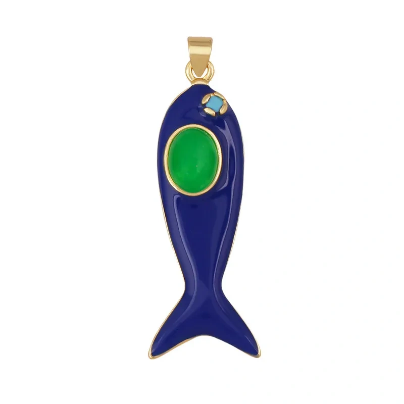 Trendy Multicolor Enamel Fish Ocean Charm Necklace Pendant,18K Real Gold Plated Zircon Summer Beach Holiday Jewelry Supply K91