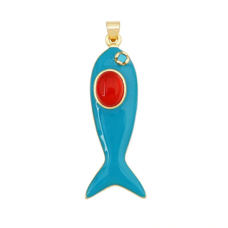 Trendy Multicolor Enamel Fish Ocean Charm Necklace Pendant,18K Real Gold Plated Zircon Summer Beach Holiday Jewelry Supply K91