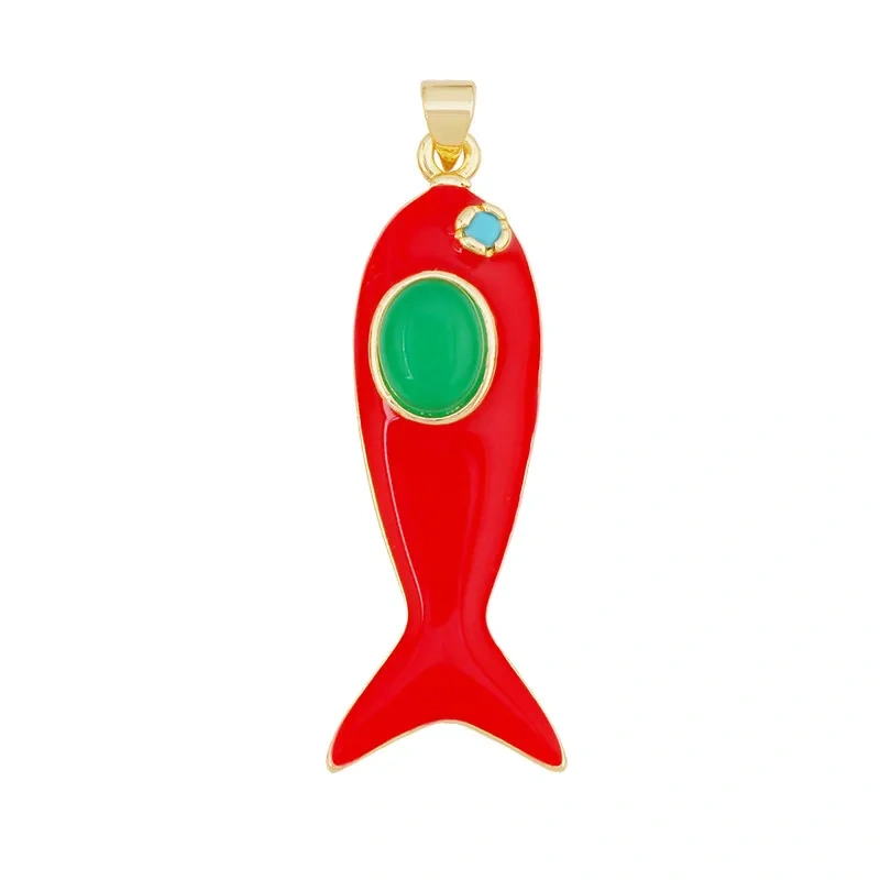 Trendy Multicolor Enamel Fish Ocean Charm Necklace Pendant,18K Real Gold Plated Zircon Summer Beach Holiday Jewelry Supply K91