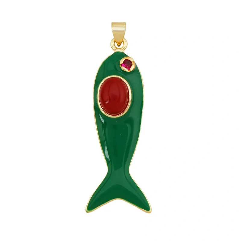 Trendy Multicolor Enamel Fish Ocean Charm Necklace Pendant,18K Real Gold Plated Zircon Summer Beach Holiday Jewelry Supply K91