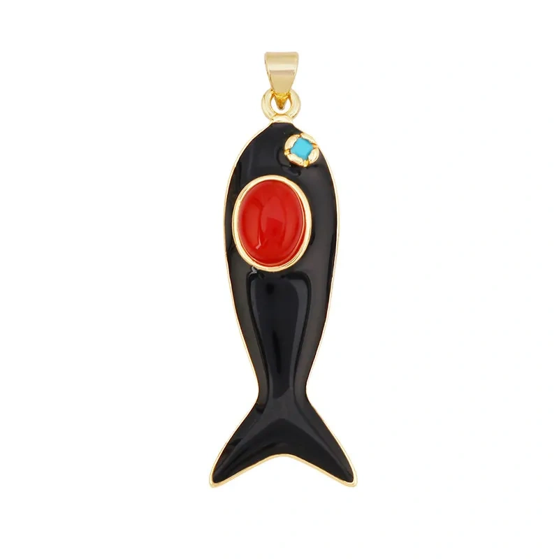 Trendy Multicolor Enamel Fish Ocean Charm Necklace Pendant,18K Real Gold Plated Zircon Summer Beach Holiday Jewelry Supply K91