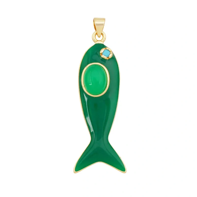 Trendy Multicolor Enamel Fish Ocean Charm Necklace Pendant,18K Real Gold Plated Zircon Summer Beach Holiday Jewelry Supply K91