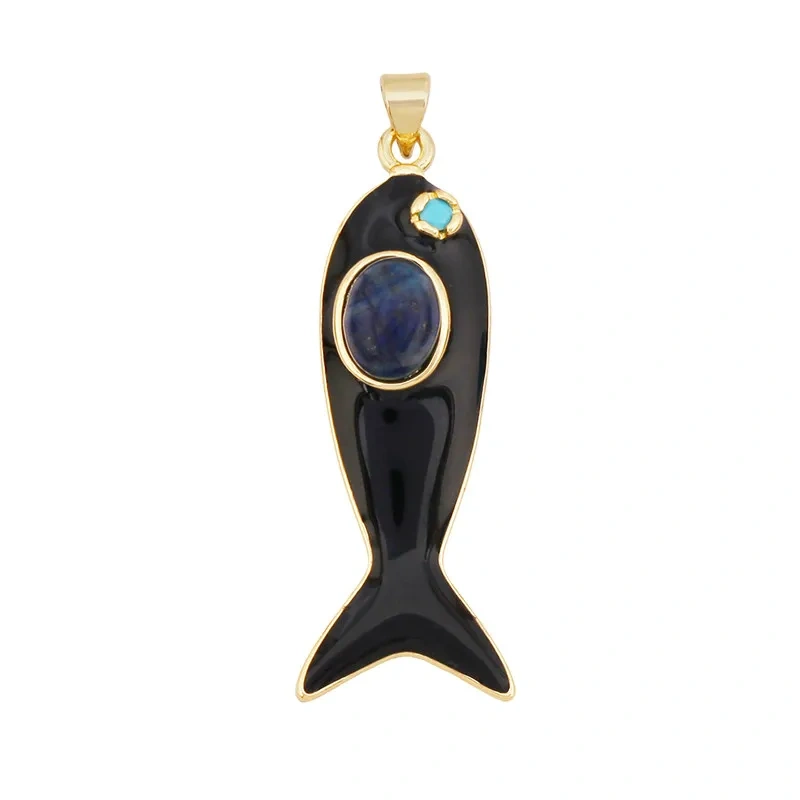Trendy Multicolor Enamel Fish Ocean Charm Necklace Pendant,18K Real Gold Plated Zircon Summer Beach Holiday Jewelry Supply K91
