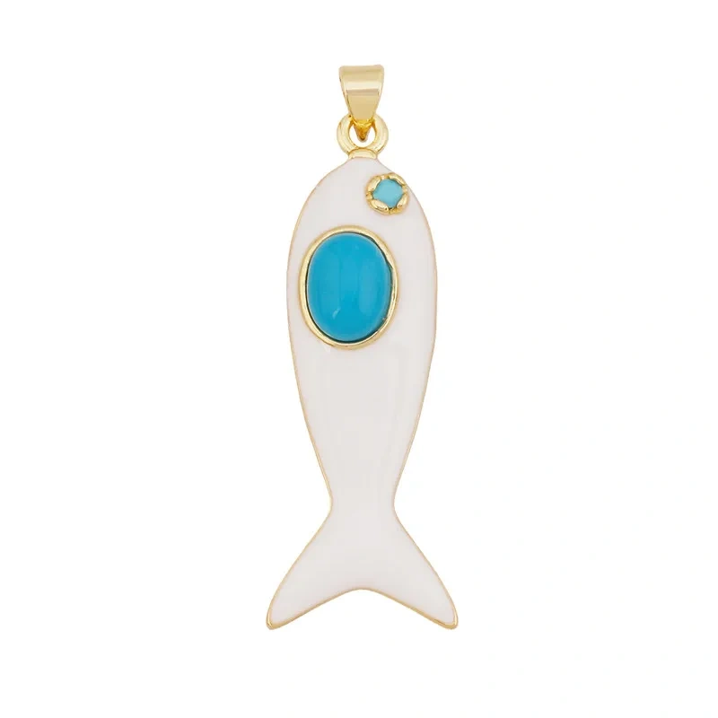 Trendy Multicolor Enamel Fish Ocean Charm Necklace Pendant,18K Real Gold Plated Zircon Summer Beach Holiday Jewelry Supply K91