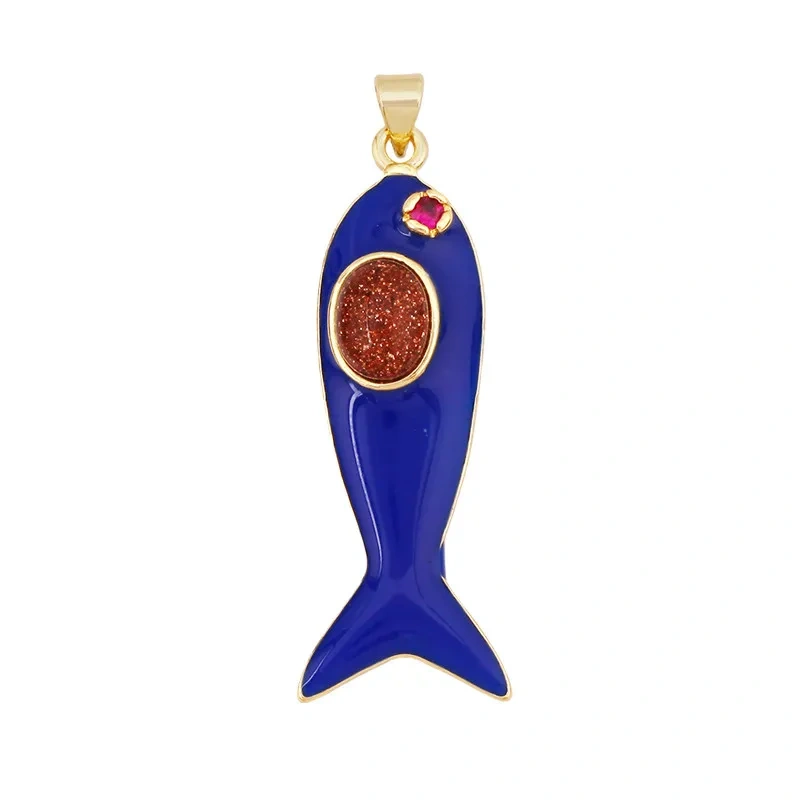 Trendy Multicolor Enamel Fish Ocean Charm Necklace Pendant,18K Real Gold Plated Zircon Summer Beach Holiday Jewelry Supply K91