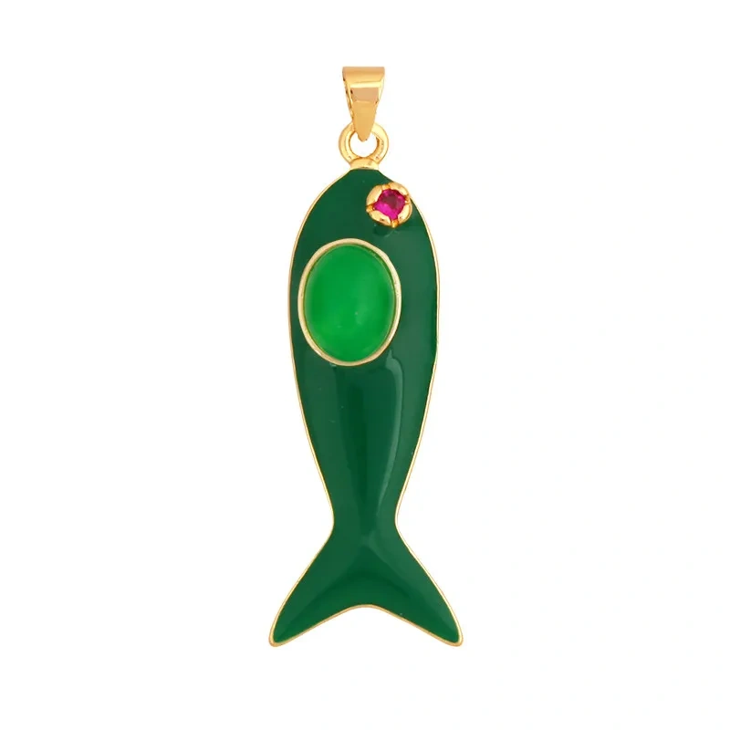 Trendy Multicolor Enamel Fish Ocean Charm Necklace Pendant,18K Real Gold Plated Zircon Summer Beach Holiday Jewelry Supply K91