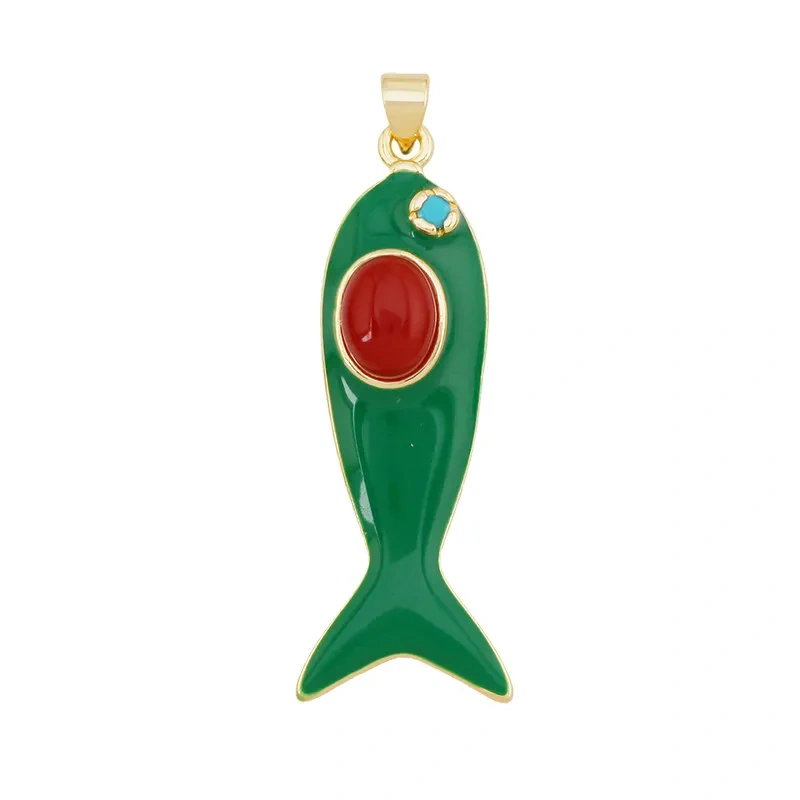 Trendy Multicolor Enamel Fish Ocean Charm Necklace Pendant,18K Real Gold Plated Zircon Summer Beach Holiday Jewelry Supply K91