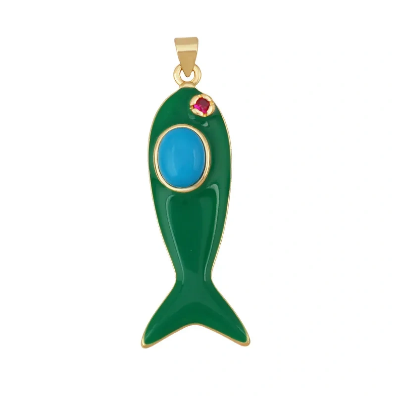Trendy Multicolor Enamel Fish Ocean Charm Necklace Pendant,18K Real Gold Plated Zircon Summer Beach Holiday Jewelry Supply K91