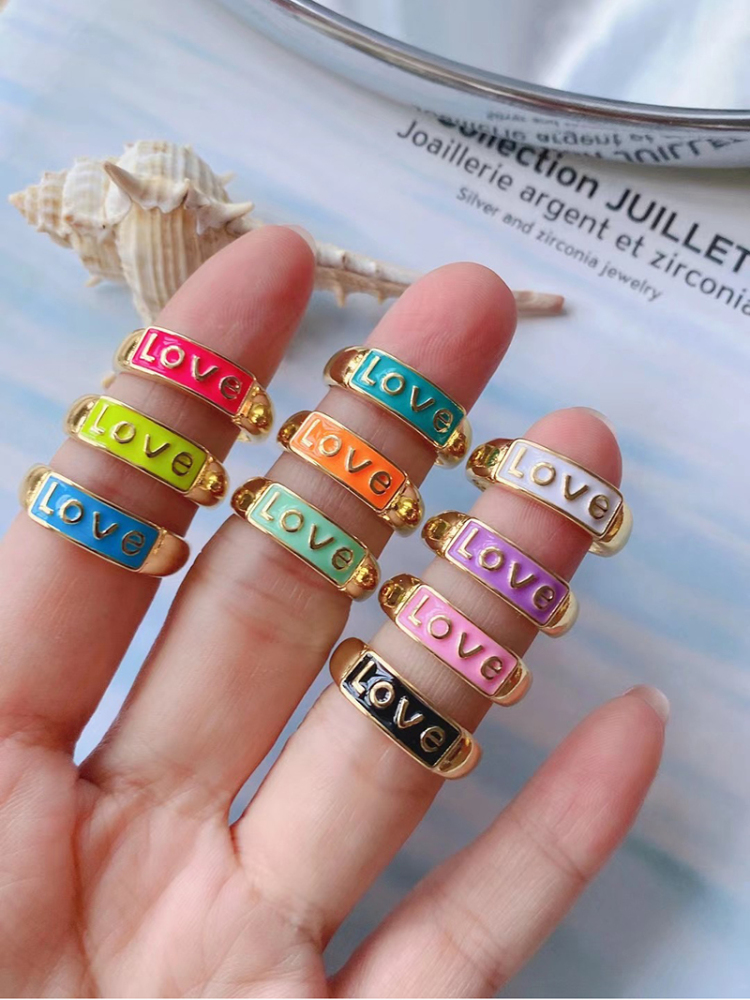 BABY LOVE HOPE DREAMER CHAOS Letter Charm Finger Ring,Colourful Enamel Coated Open Adjustable Rings Jewelry Findings Supplies